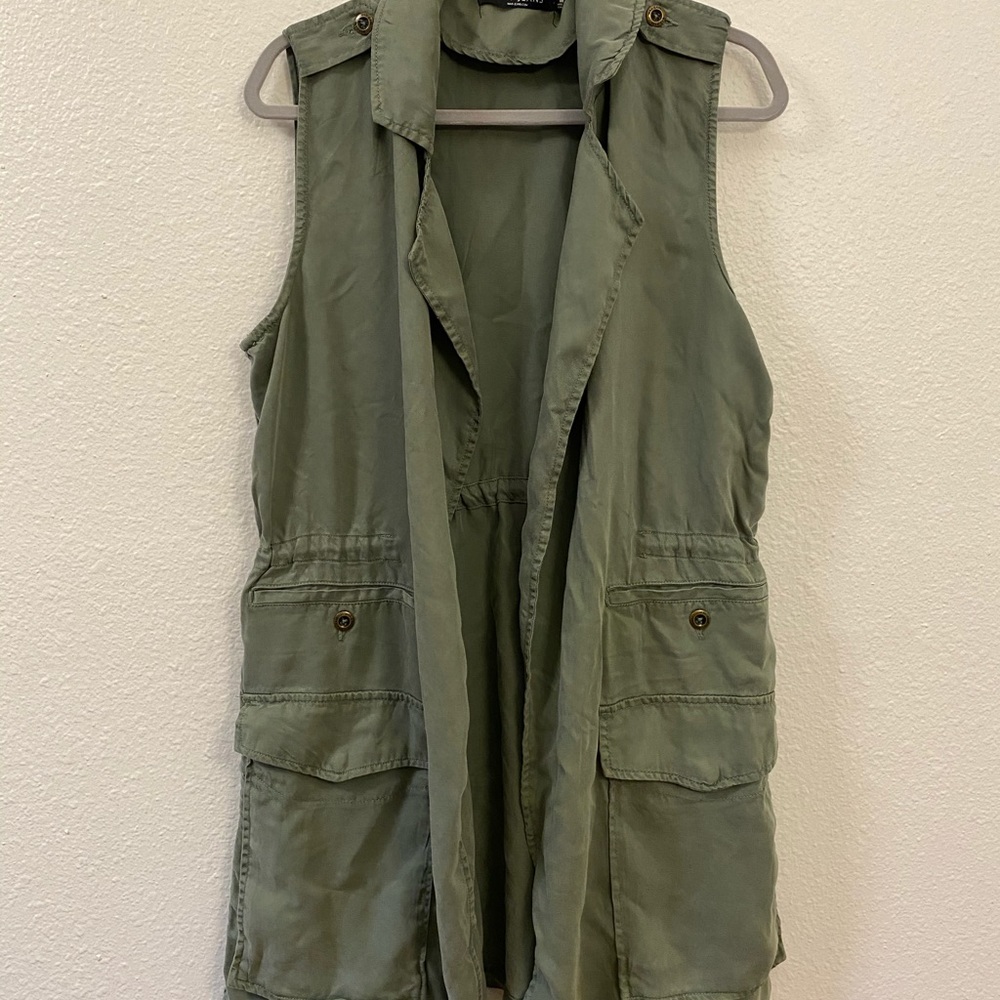 Long Olive Green Flowy Vest